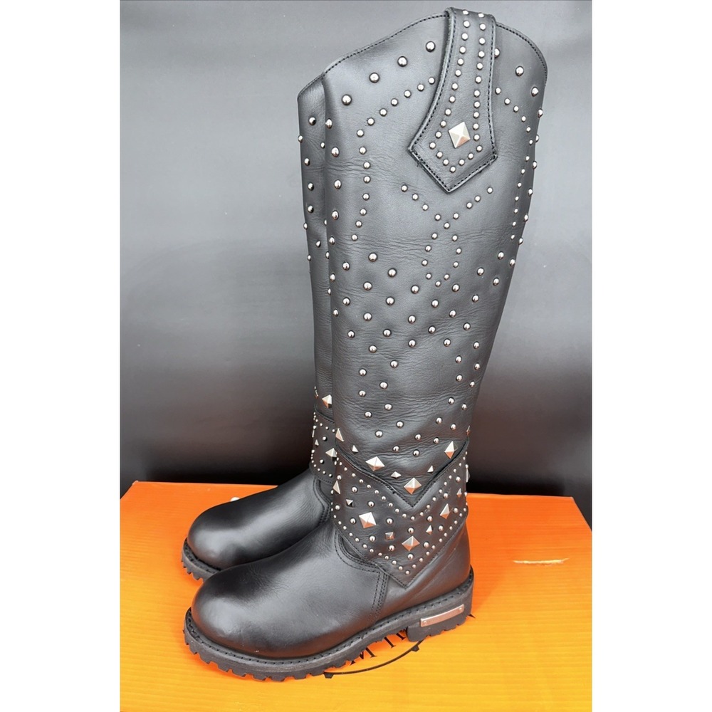 Size 10 Milwaukee Leather MBL9371 Womens Black 18 in Leather Studded and Riveted